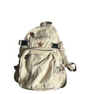 Canvas Backpack with Star Design - Tan